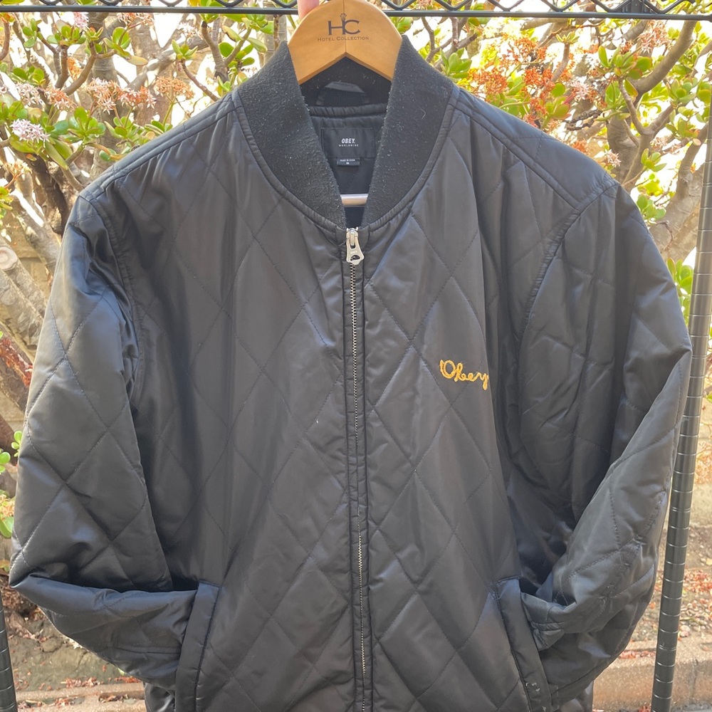 Vintage Obey Bomber Jacket with Embroidered Gold🌹